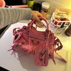 Balenciaga Pink Neo Cagole Small Leather Shoulder Bag